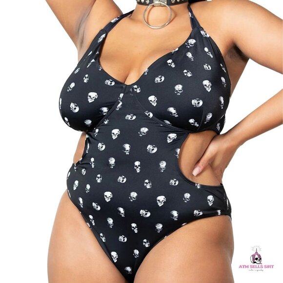 NWT Killstar Rebel Fate Skull Print Monokini Swimsuit Plus Size 3X - Picture 3 of 8